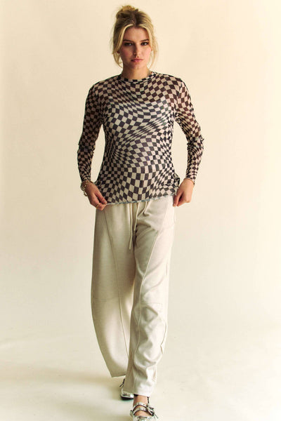 CHECKERED MESH LONG SLEEVE LAYERING TOP