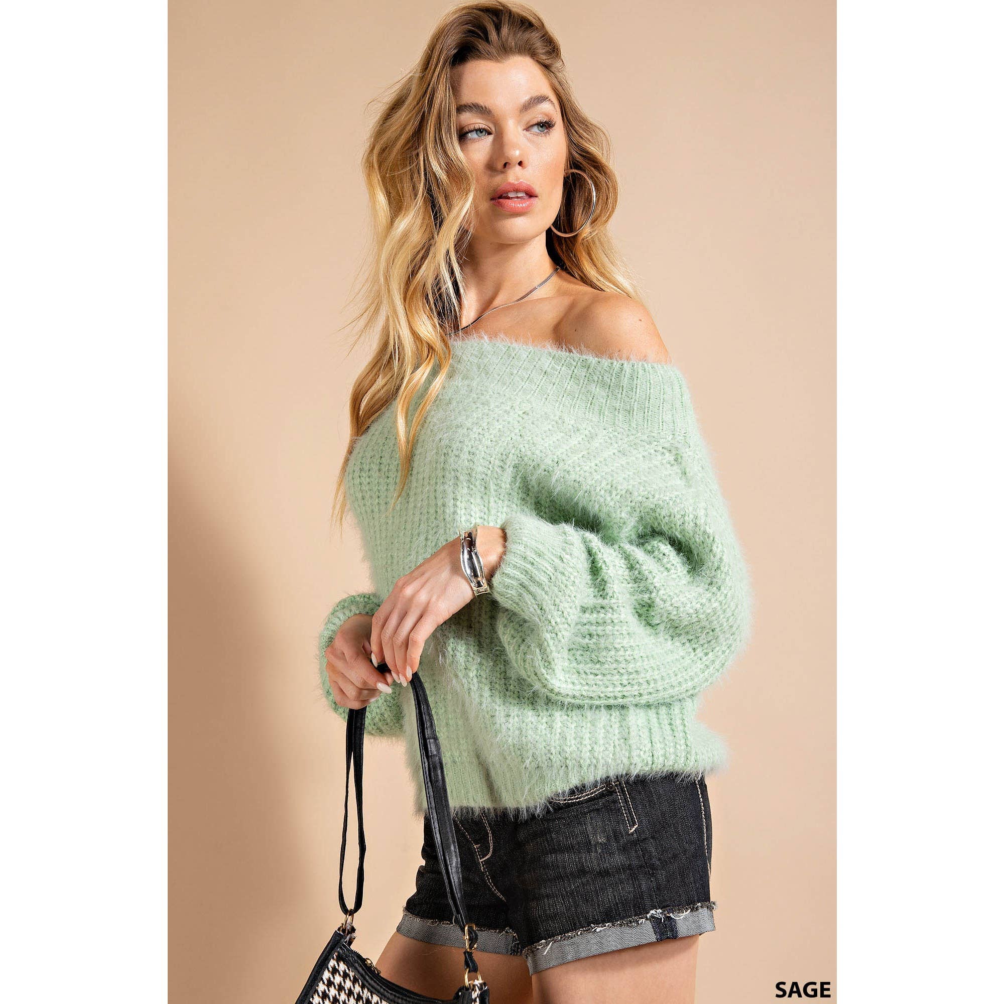 SAGE OFF SHOULDER SWEATER