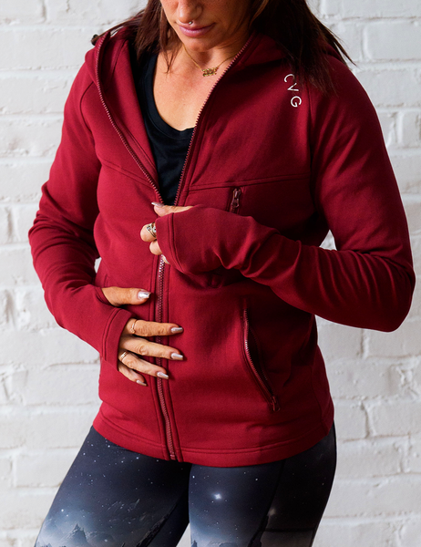 Rest Day Zip Up Sweatshirt | Dark Red - Ruby Rebellion