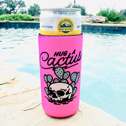 Hug a Cactus Slim Can Cooler, Summer Gift, Cactus Can Cooler