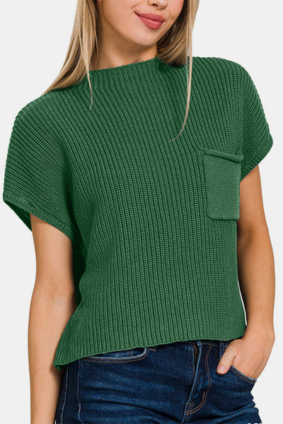 Green with Envy Mock Neck Short Sleeve Cropped Sweater