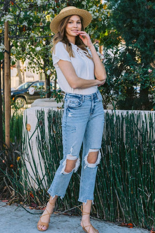 Lovervet Amari Destroyed High Rise Crop Straight Jeans