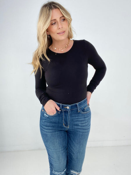 Rae Mode Solid Butter Round Neck Long Sleeve Bodysuit