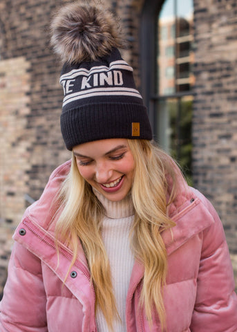 Brown & Cream Be Kind Pom Hat
