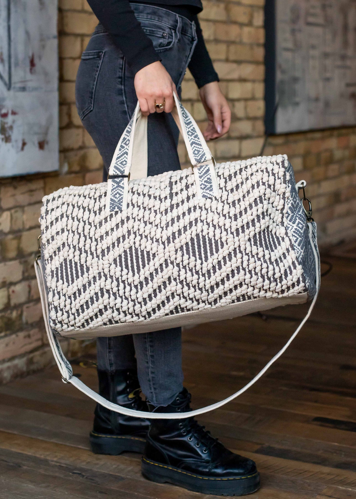 Grey & Cream Aztec Duffel Bag