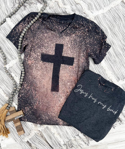 Jesus Has My Back Cross Distressed Tee