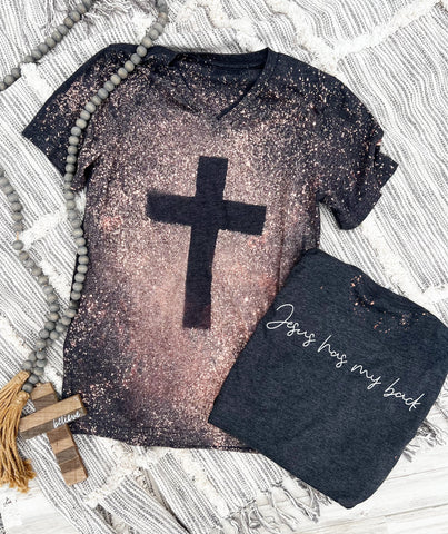 Jesus Has My Back Cross Distressed Tee