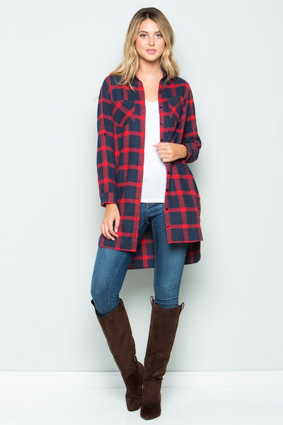 True Beginnings Plaid Button Up Flannel Tunic - Ruby Rebellion