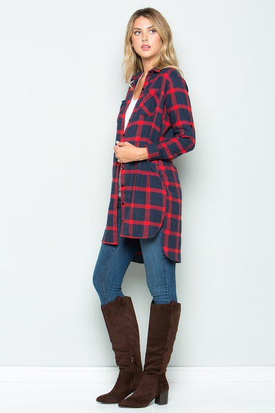 True Beginnings Plaid Button Up Flannel Tunic - Ruby Rebellion