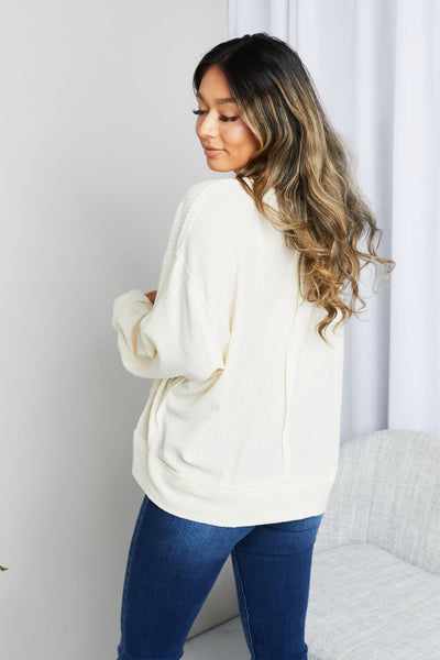 Notched Neck Drop Shoulder Top