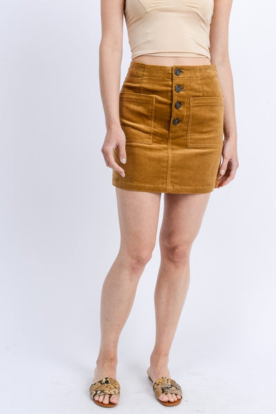 High Waist Button Up Corduroy Skirt - Ruby Rebellion