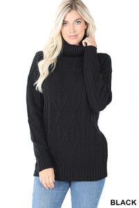 Cable Knit Turtleneck Sweater - Ruby Rebellion