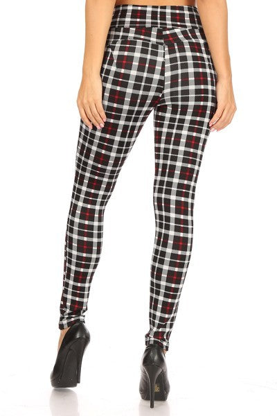 Holiday Plaid Tummy Control Sculpting Skinny Pants - Ruby Rebellion