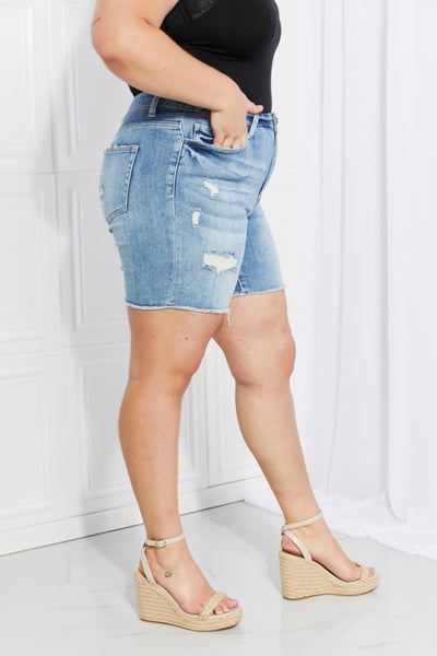 VERVET Full Size Distressed Denim Shorts