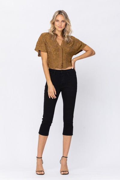 Judy Blue Mid Rise Black Skinny Denim Capri