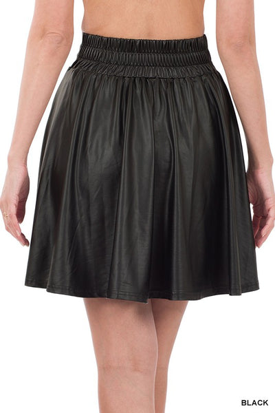 Black Vegan Leather Skater Skirt - Ruby Rebellion