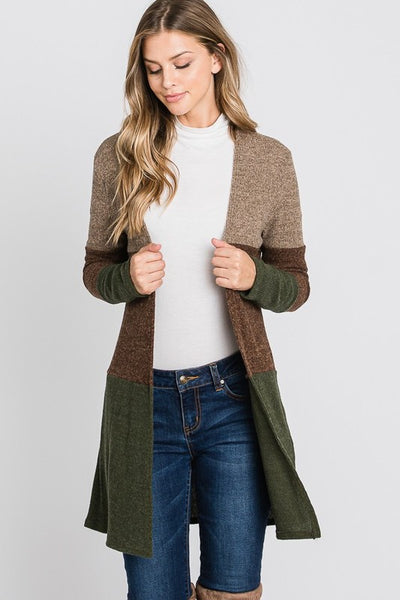 Olive Color Block Cardigan - Ruby Rebellion