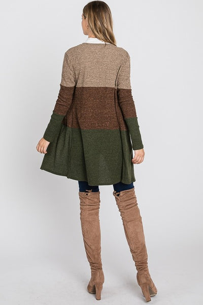 Olive Color Block Cardigan - Ruby Rebellion