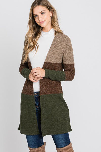 Olive Color Block Cardigan - Ruby Rebellion