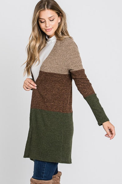 Olive Color Block Cardigan - Ruby Rebellion