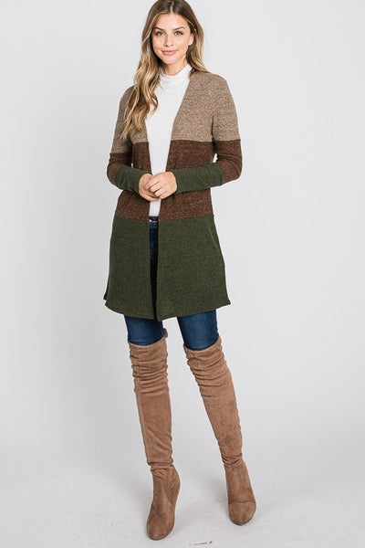 Olive Color Block Cardigan - Ruby Rebellion