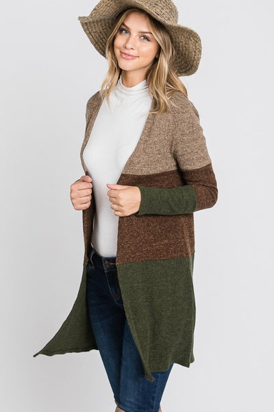 Olive Color Block Cardigan - Ruby Rebellion