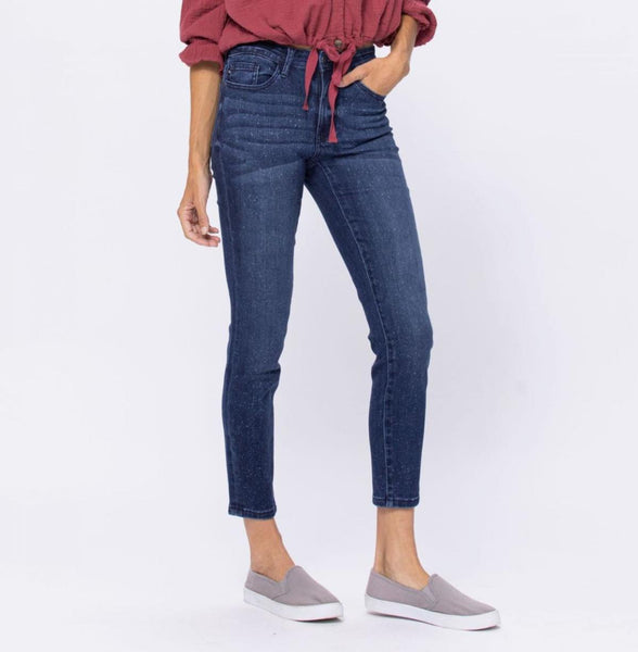 Spots Mid-Rise Mineral Wash Relaxed Jeans by Judy Blue