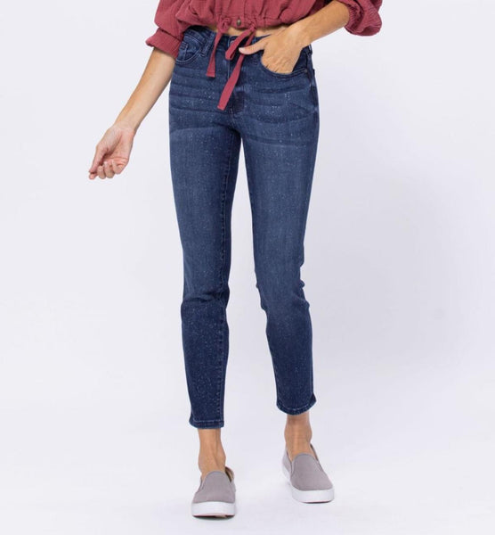 Spots Mid-Rise Mineral Wash Relaxed Jeans by Judy Blue