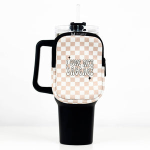 Checkered I Come with Baggage Cup Backpack