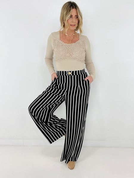 Rae Mode Striped Hi Waist Wide Leg Long Pants