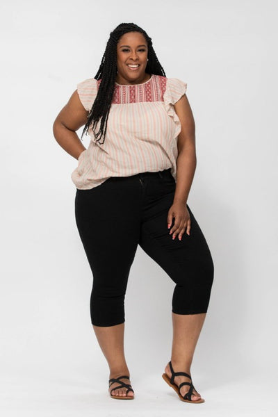 Judy Blue Mid Rise Black Skinny Denim Capri