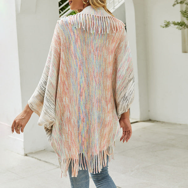 Ultra Soft Oversized Lapel Neck Batwing Sleeve Fringe Sweater Cardigan