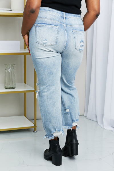 RISEN Distressed Fringe Hem Cropped Jeans