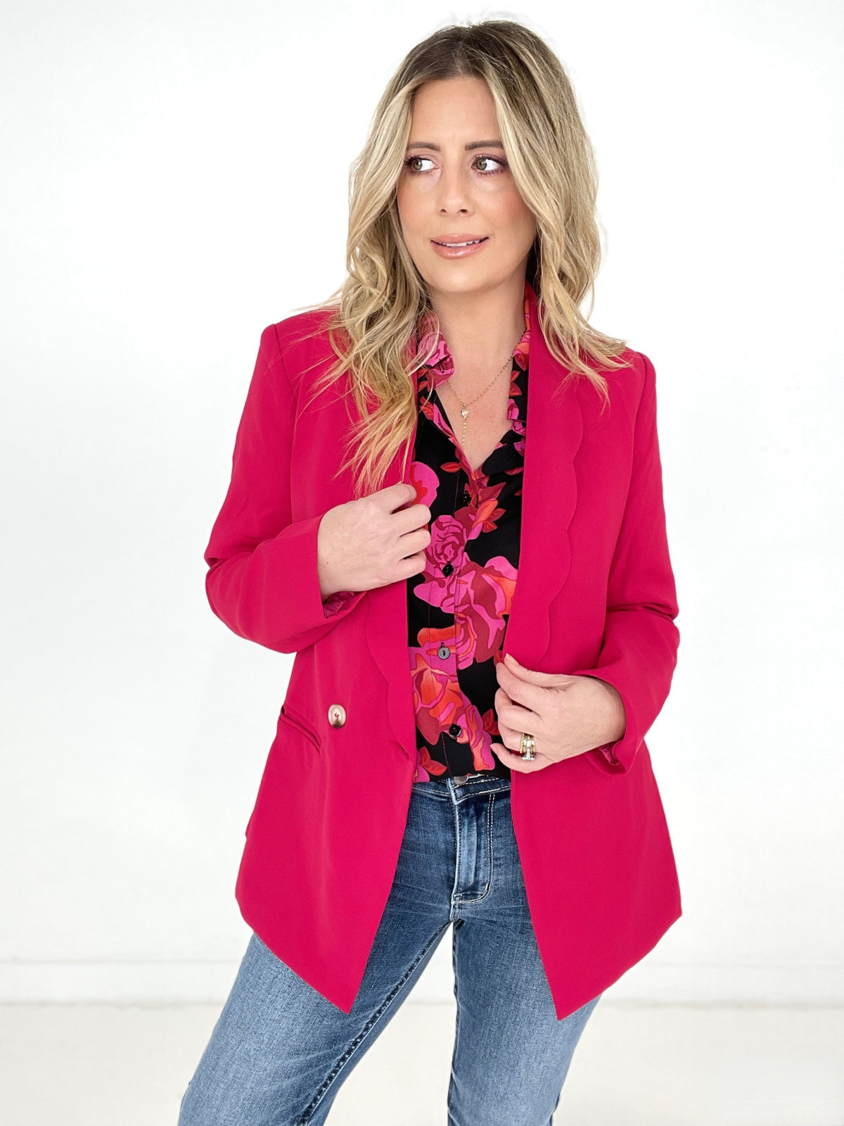 Rose Wavy Collar Single Button Blazer