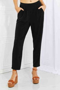 Black Pleated High Waist Pants with Side Pockets