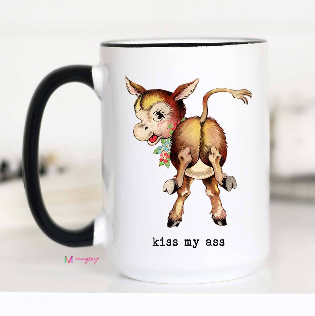 Kiss My Ass Coffee Mug, Funny Coffee Mug, Retro Vintage Mug