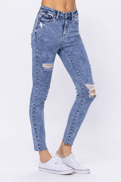 Judy Blue High Rise Acid Wash Destroyed Skinny Jeans