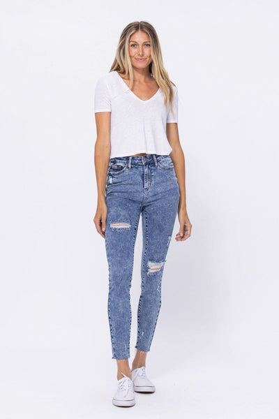 Judy Blue High Rise Acid Wash Destroyed Skinny Jeans