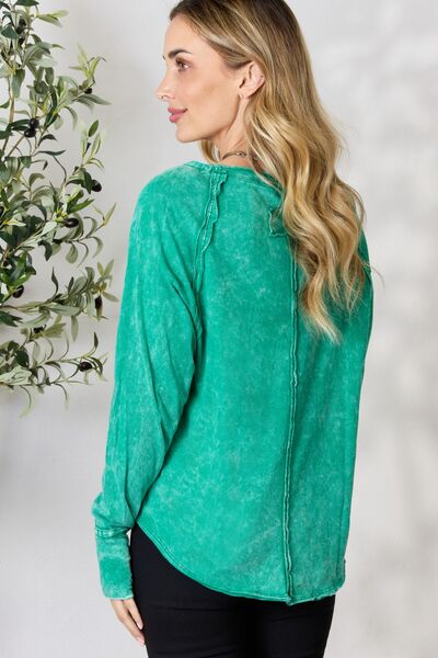 Enjoying the Simple Things Mineral Wash Long Sleeve Top in Kelly Green