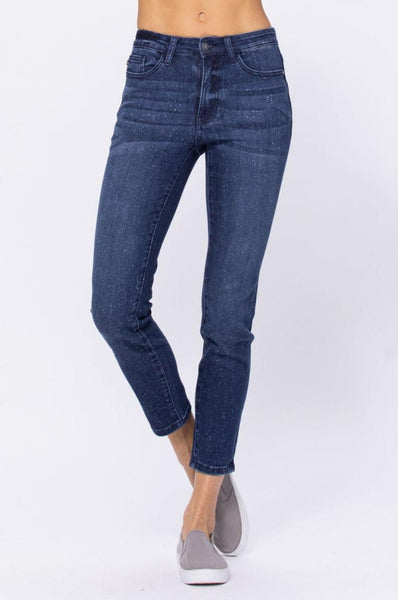 Spots Mid-Rise Mineral Wash Relaxed Jeans by Judy Blue