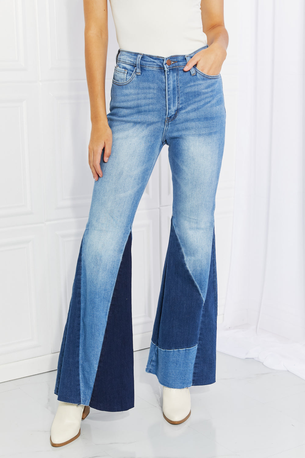 Vibrant Sienna Color Block Flare Jeans