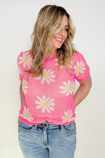 Daisy Round Neck Short Sleeve Knit Sweater