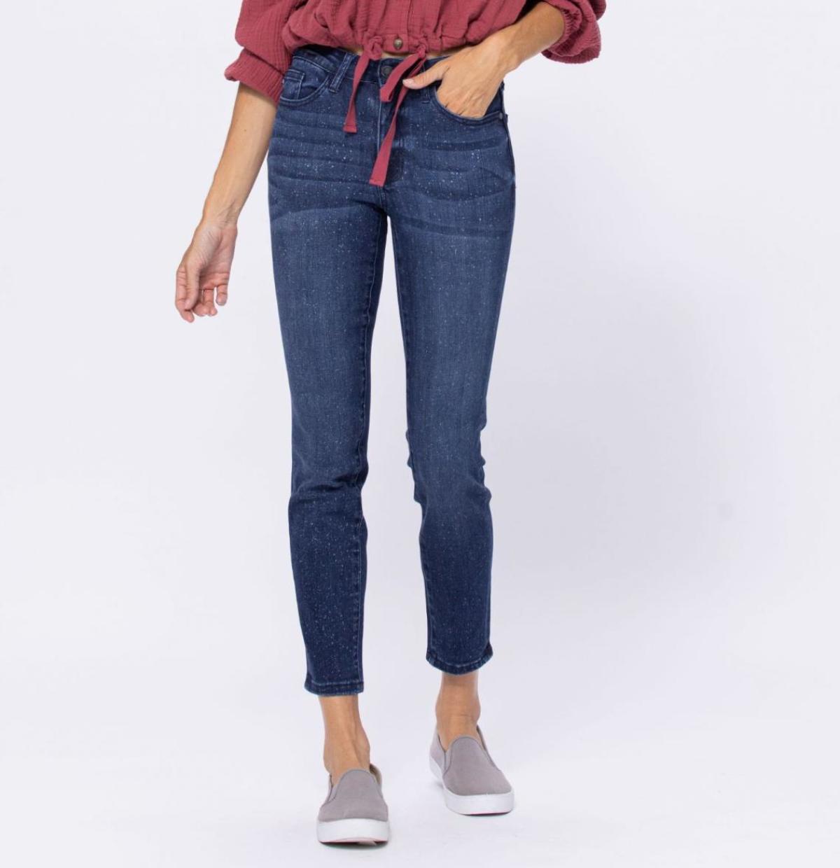 Spots Mid-Rise Mineral Wash Relaxed Jeans by Judy Blue