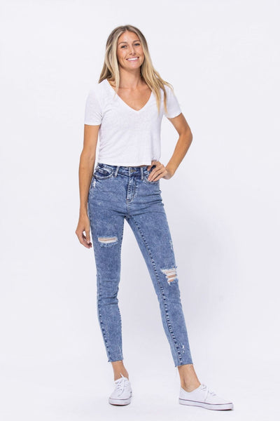 Judy Blue High Rise Acid Wash Destroyed Skinny Jeans