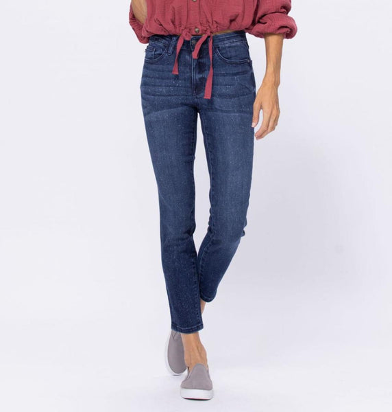 Spots Mid-Rise Mineral Wash Relaxed Jeans by Judy Blue
