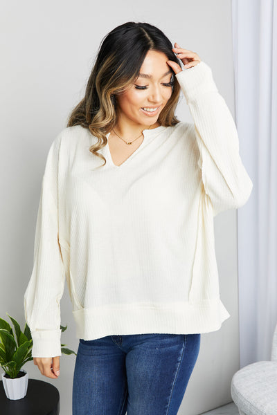 Notched Neck Drop Shoulder Top