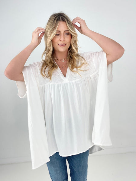 Oli & Hali Mineral Washed Smocked Deep V Blouse