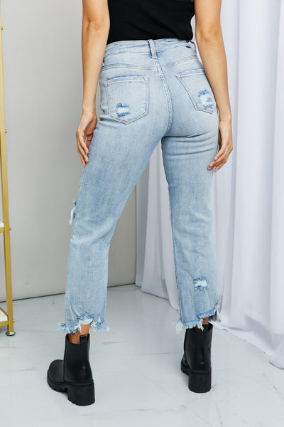 RISEN Distressed Fringe Hem Cropped Jeans