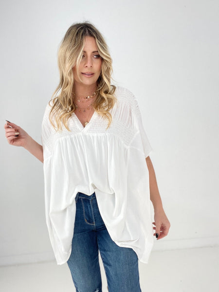 Oli & Hali Mineral Washed Smocked Deep V Blouse