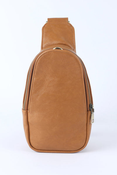 Faux Leather Zipped Crossbody Chest Bag